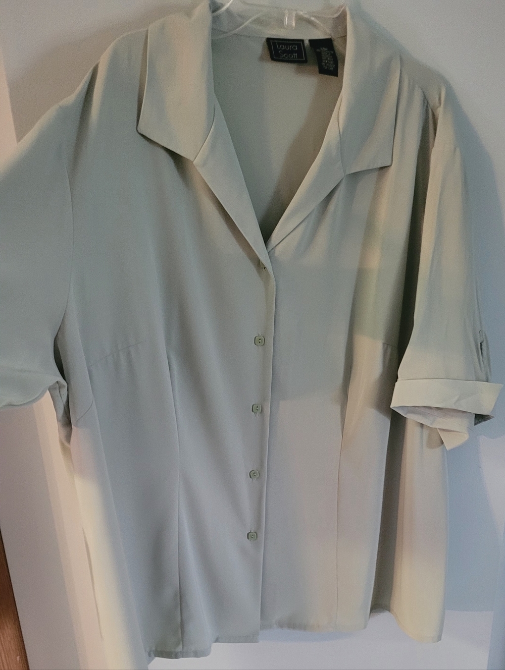 Womens Laura Scott Sage Green Button-Down Camp Collar Blouse Size: 24w